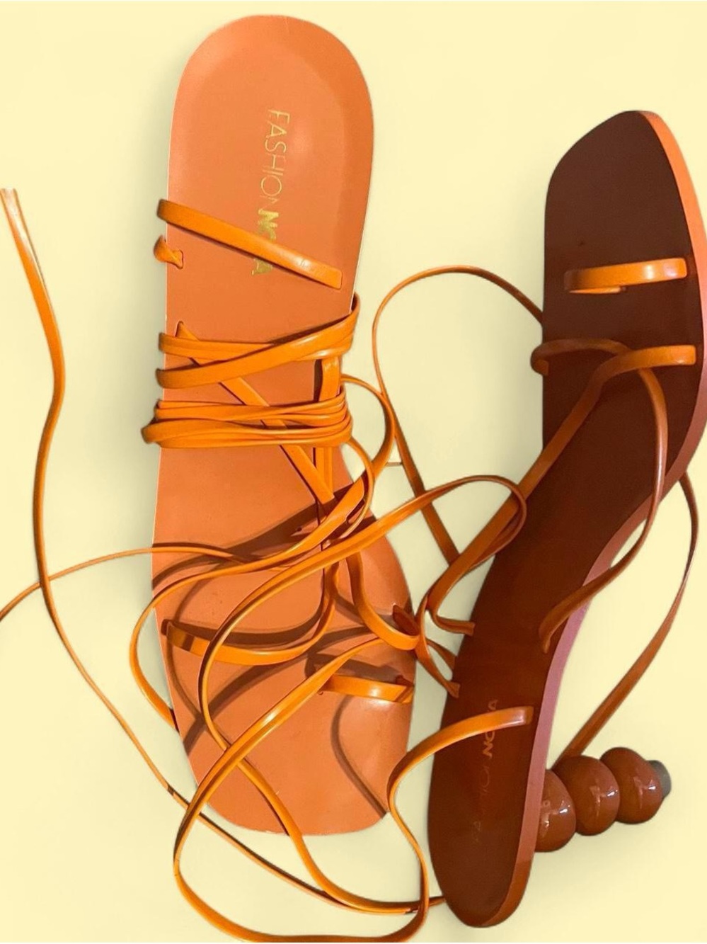 Fashion Nova Orange Strappy Lace-Up Flat Sandals